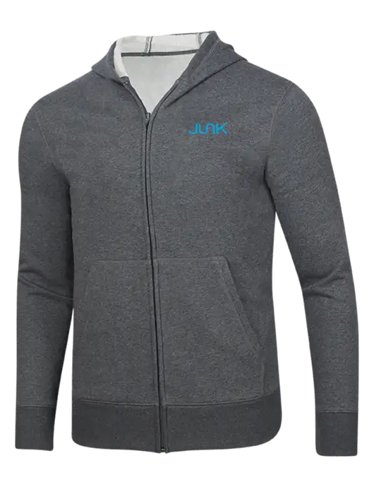 Full-Zip Dark Grey Heather Heavyweight Hooded Sweatshirt w/Junk Logo