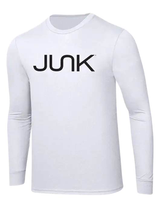 Simply Soft Long Sleeve White 4.5 oz, Poly/Combed Ring Spun Cotton T-Shirt w/Junk Logo