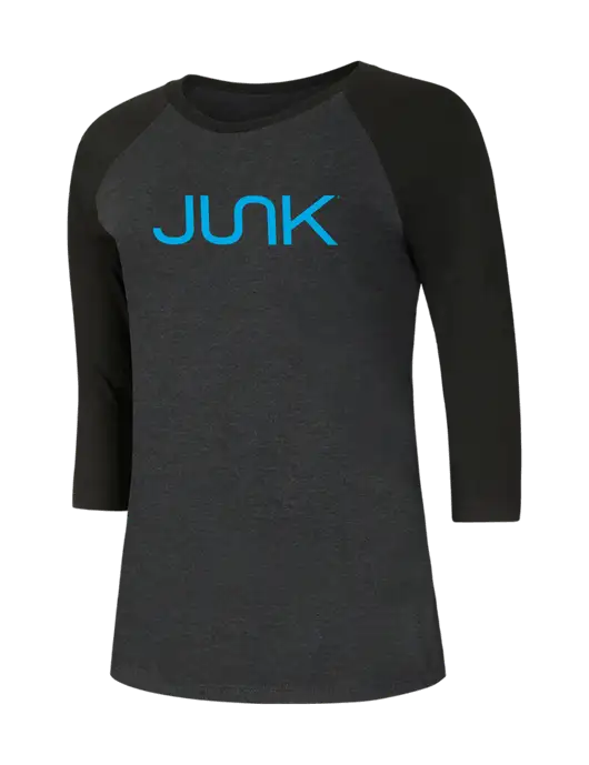 Womens Simply Soft 3/4 Sleeve Black/Black Frost Ring Spun Cotton T-Shirt w/Junk Logo