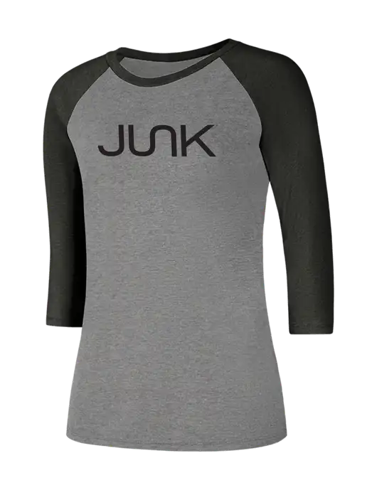 Womens Simply Soft 3/4 Sleeve Black Frost/Grey Frost Ring Spun Cotton T-Shirt w/Junk Logo