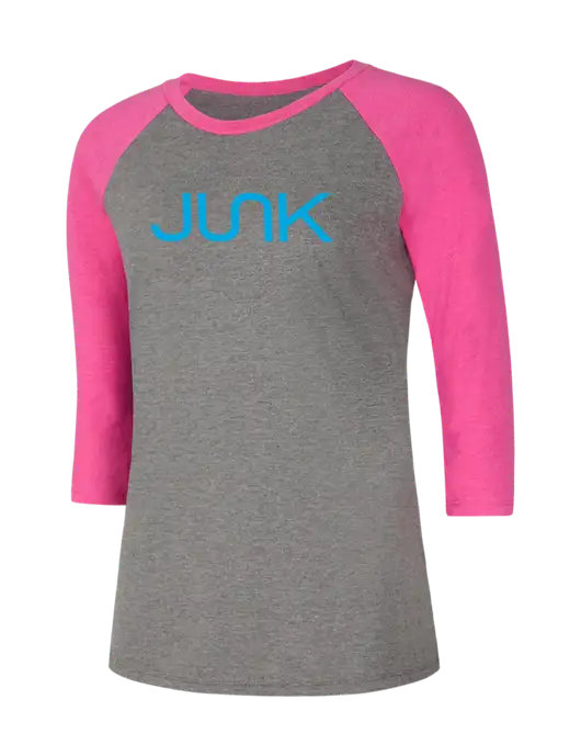 Womens Simply Soft 3/4 Sleeve Fuchsia Frost/Grey Frost Ring Spun Cotton T-Shirt w/Junk Logo