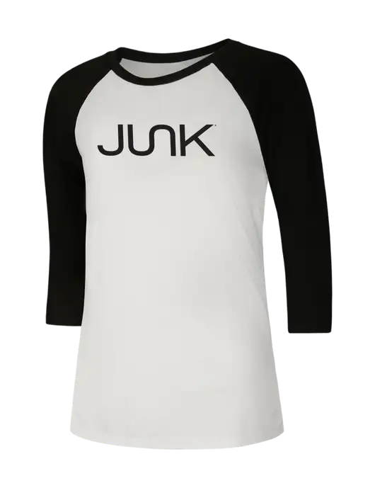 Womens Simply Soft 3/4 Sleeve Black/White Ring Spun Cotton T-Shirt w/Junk Logo