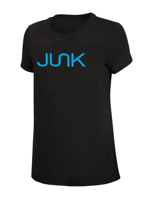 Womens Simply Soft Black 4.5oz Poly/Combed Ring Spun Cotton T-Shirt w/Junk Logo