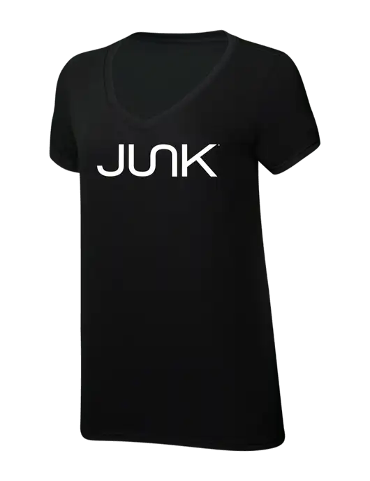 Womens Simply Soft V-Neck Black 4.5oz  Poly/Combed Ring Spun Cotton T-Shirt w/Junk Logo