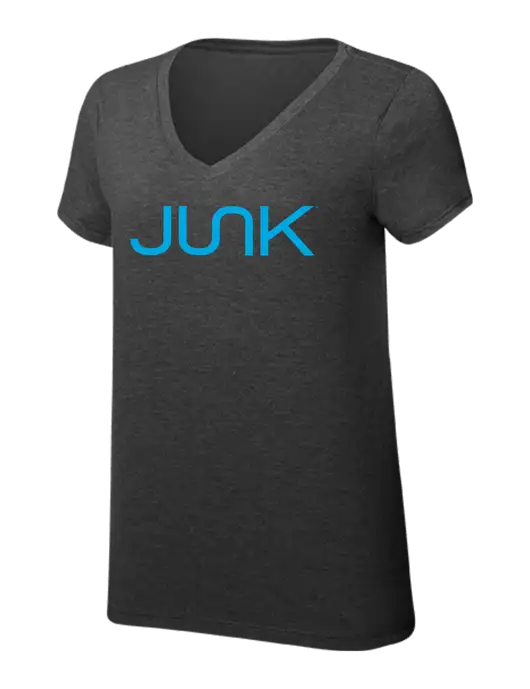 Womens Simply Soft V-Neck Black Frost 4.5oz  Poly/Combed Ring Spun Cotton T-Shirt w/Junk Logo
