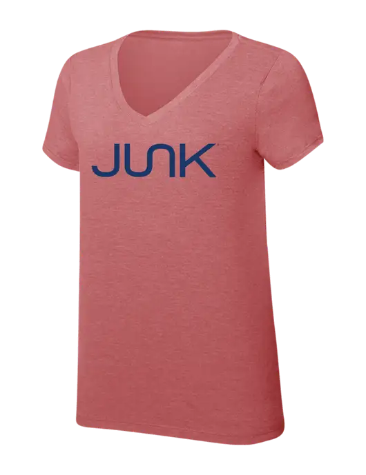 Womens Simply Soft V-Neck Blush Frost 4.5oz  Poly/Combed Ring Spun Cotton T-Shirt w/Junk Logo