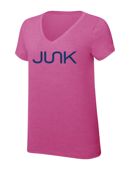 Womens Simply Soft V-Neck Fuschia Frost 4.5oz  Poly/Combed Ring Spun Cotton T-Shirt w/Junk Logo