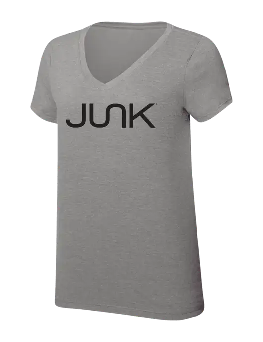 Womens Simply Soft V-Neck Grey Frost 4.5oz  Poly/Combed Ring Spun Cotton T-Shirt w/Junk Logo