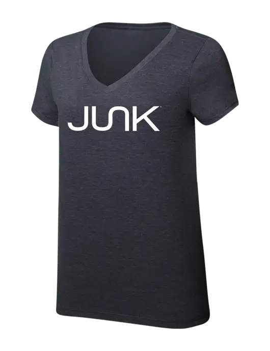Womens Simply Soft V-Neck Heather Charcoal 4.5oz  Poly/Combed Ring Spun Cotton T-Shirt w/Junk Logo