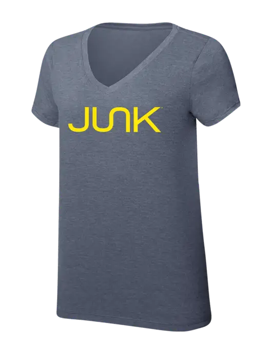 Womens Simply Soft V-Neck Navy Frost 4.5oz  Poly/Combed Ring Spun Cotton T-Shirt w/Junk Logo