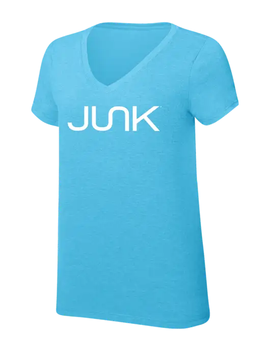 Womens Simply Soft V-Neck Turquoise Frost 4.5oz  Poly/Combed Ring Spun Cotton T-Shirt w/Junk Logo