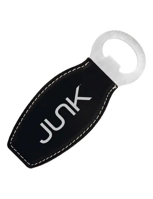 Black Leatherette Bottle Opener with Magnet w/Junk Logo