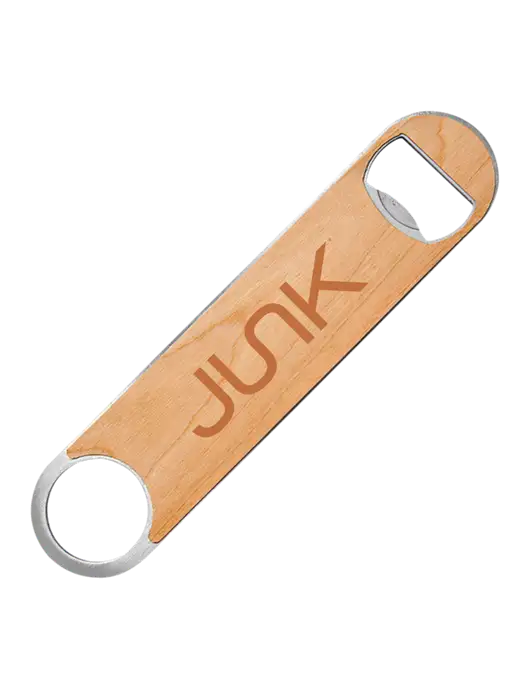 Bottle Opener w/Wood Veneer, 7 x 1.2 w/Junk Logo