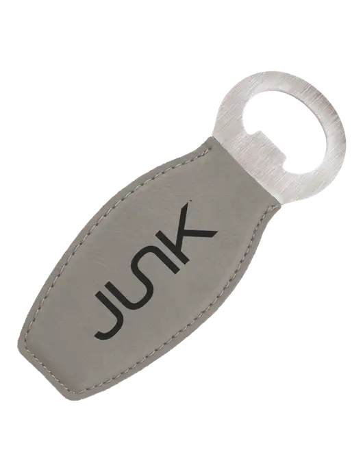 Grey Leatherette Bottle Opener with Magnet w/Junk Logo
