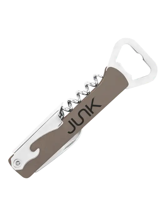 Grey Leatherette Wine Bottle Opener w/Junk Logo