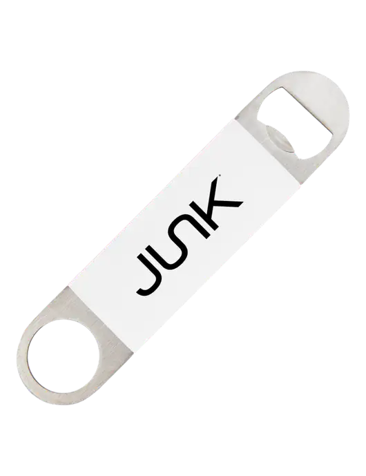 White Bottle Opener with Silicone Grip w/Junk Logo