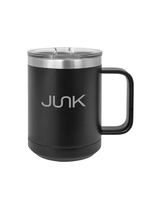Polar Camel 15 oz Powder Coated Black Vacuum Insulated Mug with Slider Lid w/Junk Logo