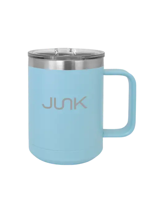 Polar Camel 15 oz Powder Coated Light Blue Vacuum Insulated Mug with Slider Lid w/Junk Logo