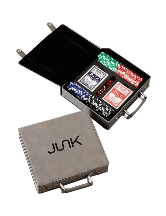 Grey Leatherette 100 Chip Poker Set w/Junk Logo