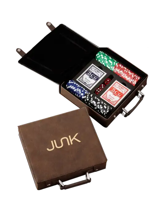 Rustic Leatherette 100 Chip Poker Set w/Junk Logo