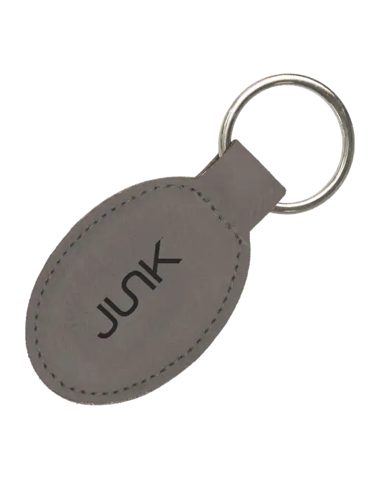 Grey Leatherette Oval Keychain w/Junk Logo