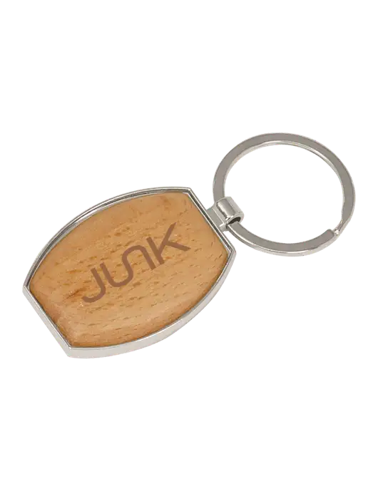 Wood & Silver Oval Keychain w/Junk Logo