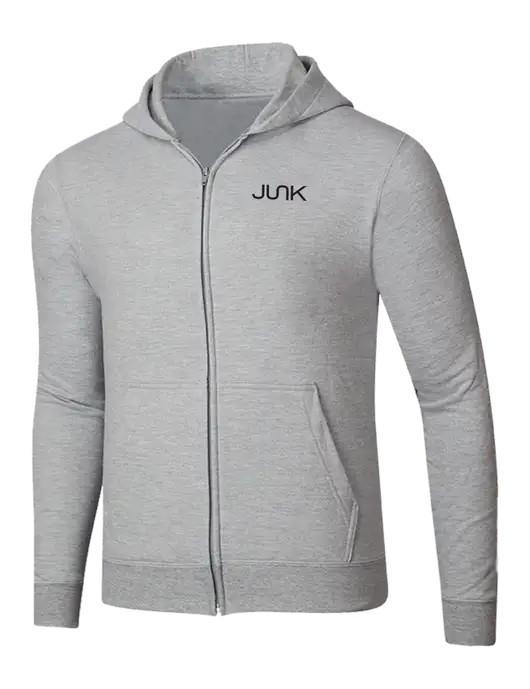 Light Grey Heather 8.5 oz Ring Spun Zip Hooded Sweatshirt w/Junk Logo