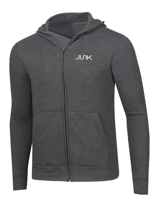 Dark Heather Grey 8.5 oz Ring Spun Zip Hooded Sweatshirt w/Junk Logo