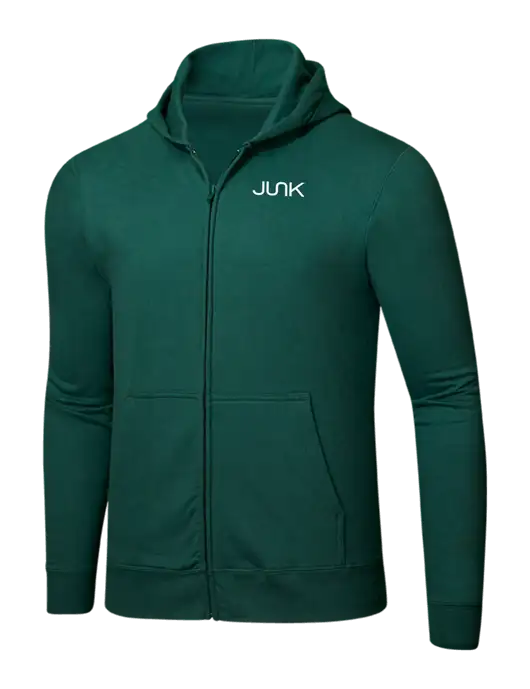 Forest Green 8.5 oz Ring Spun Zip Hooded Sweatshirt w/Junk Logo