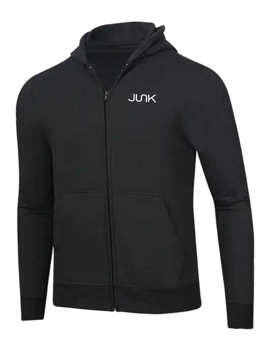 Jet Black 8.5 oz Ring Spun Zip Hooded Sweatshirt w/Junk Logo