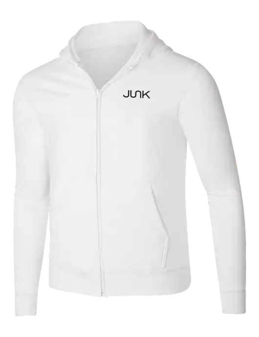 White 8.5 oz Ring Spun Zip Hooded Sweatshirt w/Junk Logo
