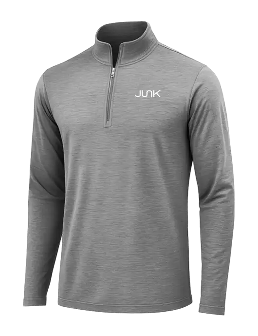 Dark Grey Heather Posicharge Tri-Blend Wicking 1/4 Zip Pullover w/Junk Logo