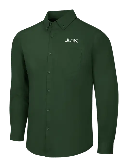 Forest Green Long Sleeve Carefree Poplin Shirt w/Junk Logo