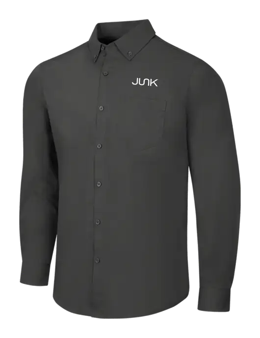 Dark Grey Long Sleeve Carefree Poplin Shirt w/Junk Logo