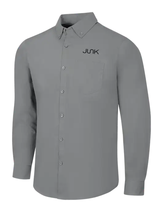 Medium Grey Long Sleeve Carefree Poplin Shirt w/Junk Logo