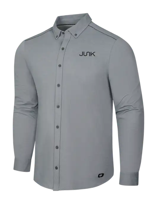 OGIO Medium Grey Heather Modern Code Stretch Button-Up Shirt w/Junk Logo