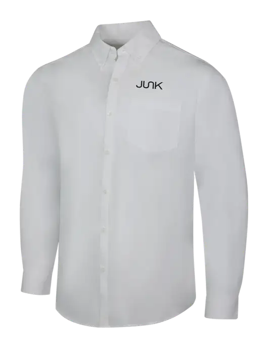 White Long Sleeve Carefree Poplin Shirt w/Junk Logo