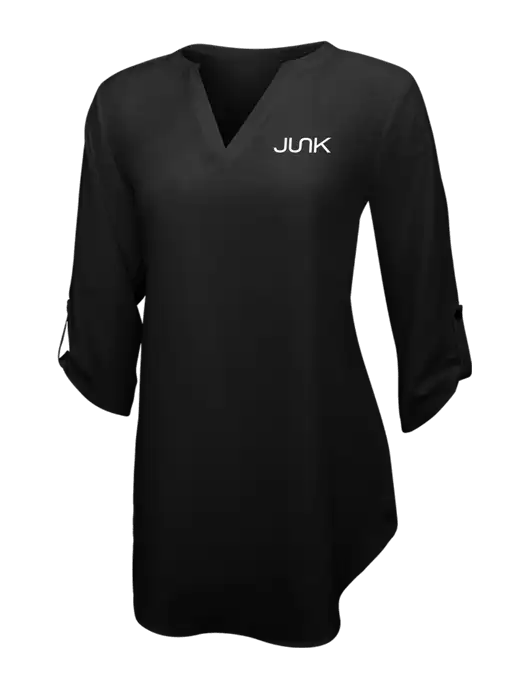 Womens Black 3/4 Sleeve Tunic Blouse w/Junk Logo
