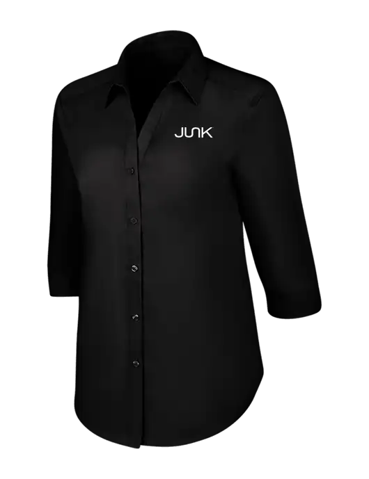Womens Black 3/4 Sleeve Carefree Poplin Shirt w/Junk Logo