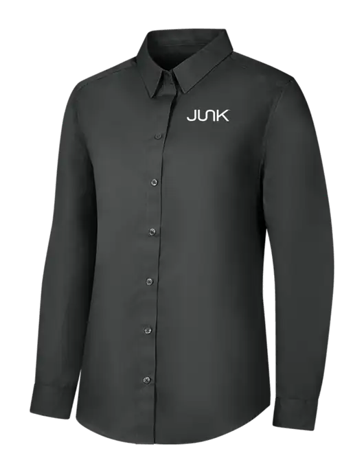 Womens Dark Grey Long Sleeve Carefree Poplin Shirt w/Junk Logo