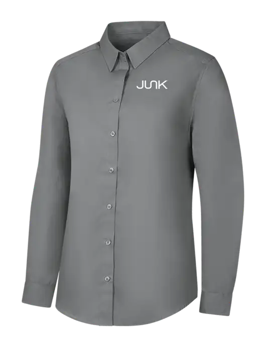 Womens Medium Grey Long Sleeve Carefree Poplin Shirt w/Junk Logo