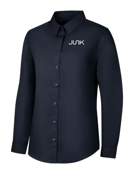 Womens River Blue Navy Long Sleeve Carefree Poplin Shirt w/Junk Logo