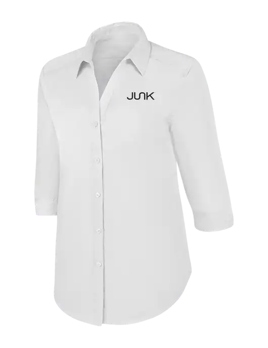 Womens White 3/4 Sleeve Carefree Poplin Shirt w/Junk Logo