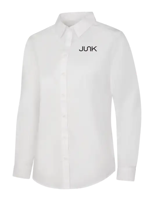 Womens White Long Sleeve Carefree Poplin Shirt w/Junk Logo